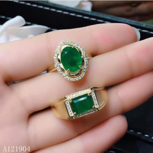 KJJEAXCMY boutique jewelry 925 sterling silver inlaid natural emerald gemstone couple ring support test