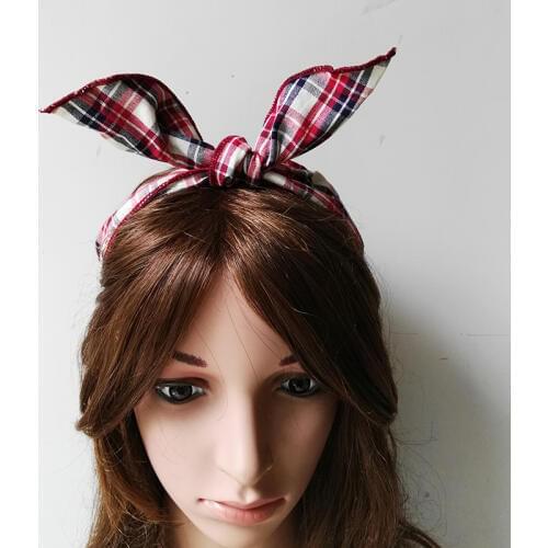 Cute Rabbit Ears Knots Hair Bows Headbands for Women and Girls Fashion Hair Accessories Plaid Cotton Fabric Hairbands