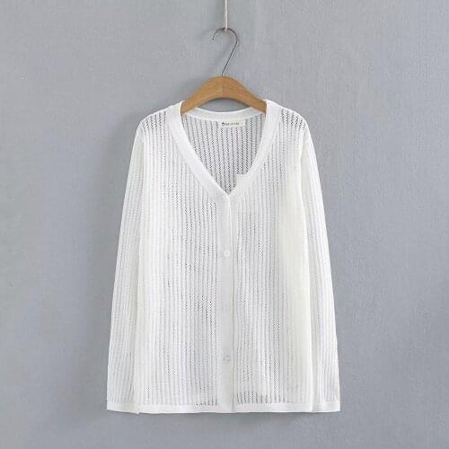 Plus size single breasted jackets women 2021 Ice silk hollow out knitted summer thin Women coat Sun protection clothing white