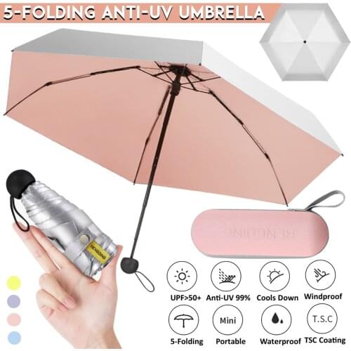 Women Luxury Lightweight Umbrella Black Coating Parasol 5 Fold Sun Rain Umbrella Unisex Travel Protable Pocket Mini Umbrella