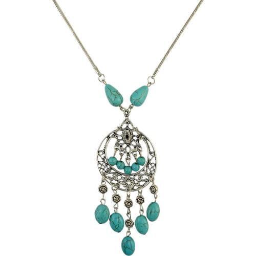 Inlove Vintage Blue Beads Charm Long Sweater Chain Necklace Round Chain Bohemia Jewelry Collier For Women Pendant Necklace