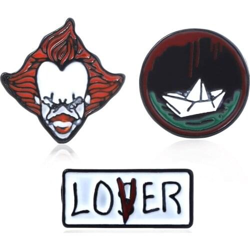 Horror Movie Stephen Kings IT Clown Pennywise Loser Lover Paper Boat Enamel Alloy Badge Brooch Pin Clothes Lapel Accessories