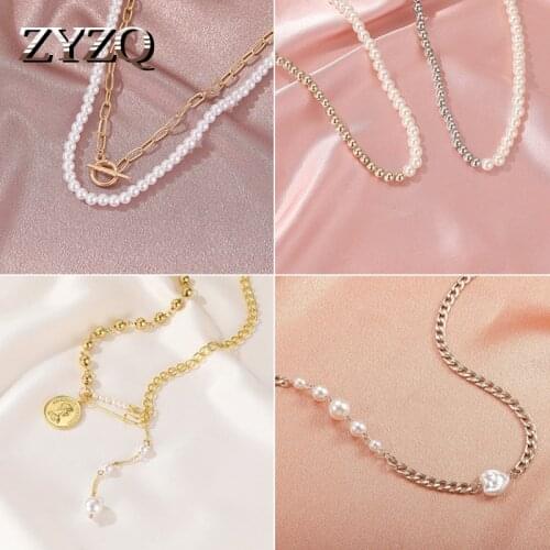 ZYZQ Fashion Popular Portrait Womens Pendant Necklace Temperament Imitation Pearl Inlaid Zircon Jewelry Birthday Gift