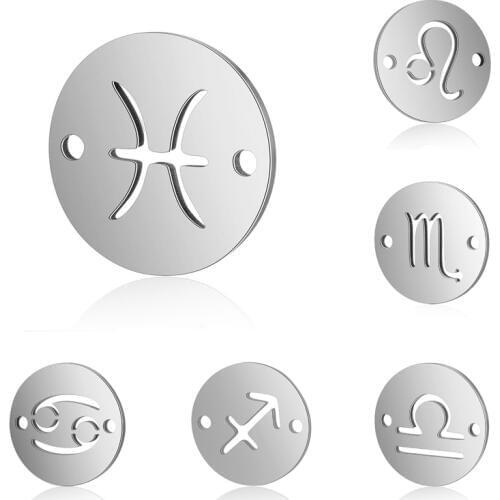 GraceAngie 12pcs Constellations Zodiac Sign Connectors Pendant Stainless Steel Necklace Bracelet Charms Jewelry DIY Accessory
