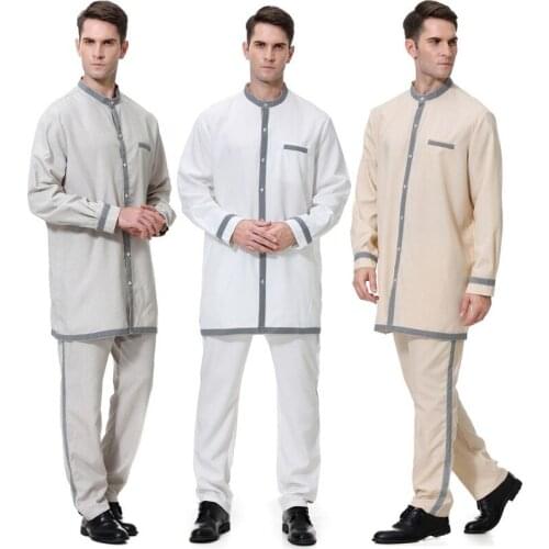 2021 Hot sale turkey dubai abaya fashion muslim islamic clothing for men prayer kaftan pants set plus size XXXL robe