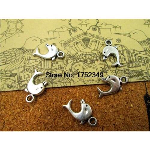 25pcs--Dolphin Charms ,Antique Tibetan Silver 3D Lovely Dolphins Whale Charms Pendants 17x11mm