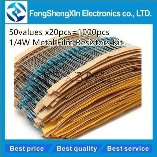 50values x20pcs=1000pcs 1/4W 1% Metal Film Resistors Kit free shipping