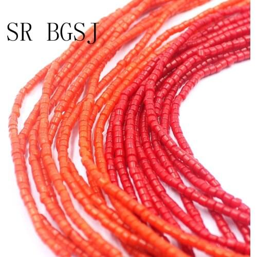 Free Shipping 2x2mm Wholeasle Orange Red Tube Column Shape Nstural Coral Beads Strand 15"