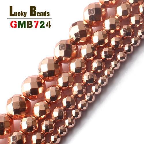 Natural Stone Beads Faceted Rose Gold Hematite Round Loose Beads For Jewelry Making 15 inches 4/6/8/10mm Diy Jewelry