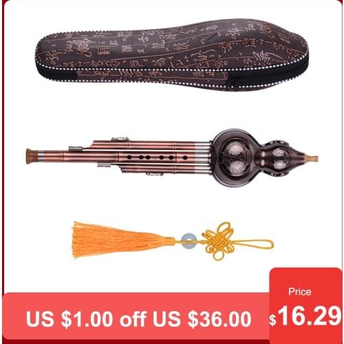 3 Tone C-Key Hulusi Gourd Cucurbit Flute Aluminum with Copper Plated Pipes Chinese Knot Case Chinese Traditional Instrument