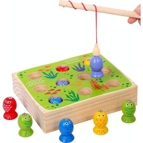 Solid Wood Magnetic Fun Fishing Game Children Pretend Play Montessori Kindergarten Supplies Kids' Floor Game Wooden 3 Year Toys