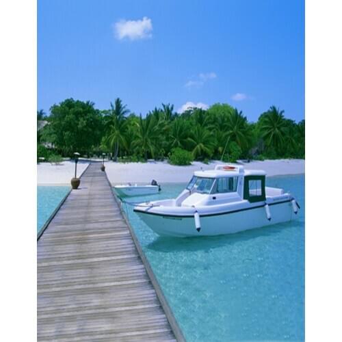 Coconut Tree Boat Beach Sea Photography Backdrops Photo Props Studio Background 5x7ft