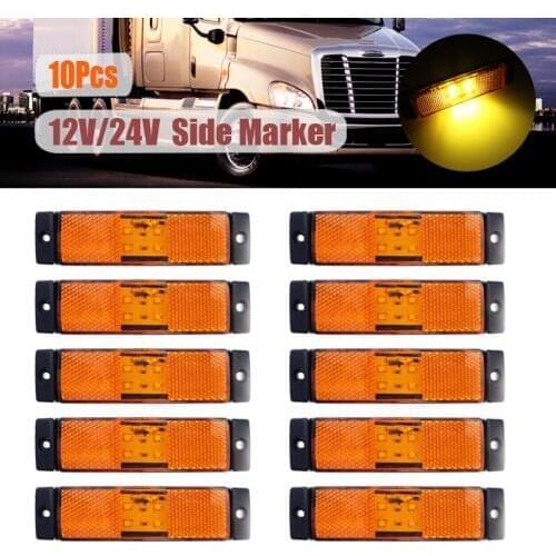 10x 12V 24V 4LED Side Marker Amber Lights Position Lamp Car Clearance Rear Tail Light Indicator Trailer Truck Lorry Van Caravan
