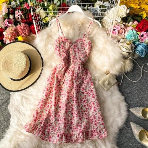 HangCode 2021 New Floral Print Women Mini Dress Holiday Sundress Summer Sexy Backless Ruffles Bohemian Spaghetti Strap Dress