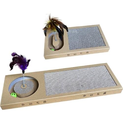 Cat Toy Training Amusement Plate Wtih Catnip Corrugated Paper Cat Scratcher Board Toys with Feather Interactive Cat Supplies