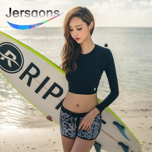 Jersqons Surfing Rash Guard Women Long Sleeve Swimsuit Women Protection Surf Rash Guards Crop Surf-Clothing Korean Swimwear