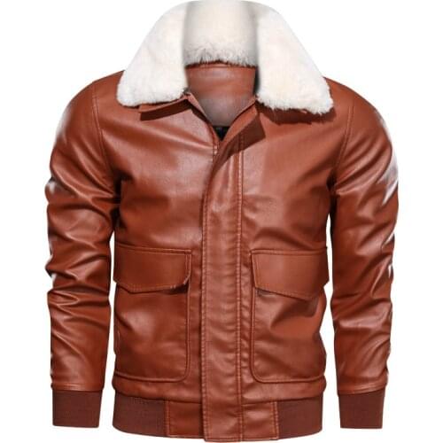 Spring Autumn Fur Collar Detachable Leather Jacket Men Big Pockets Motorcycle Leather Jacket Men PU Coats Simple Biker Jacket