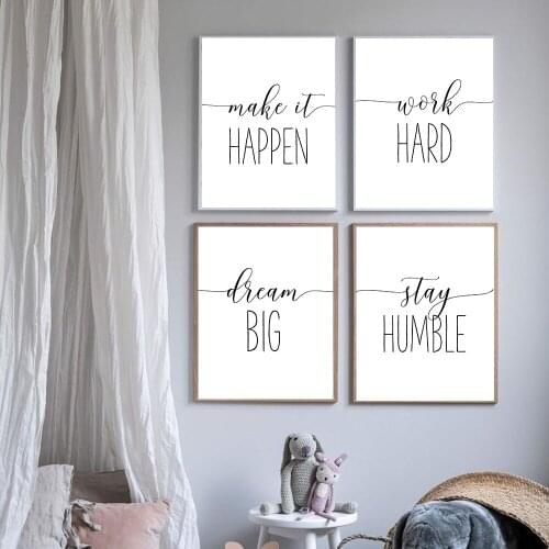 Minimalist Dream Big Live Work Hard Stay Humble Make it Happen Quote Canvas Paintings Nursery Wall Art Prints Poster Pictures