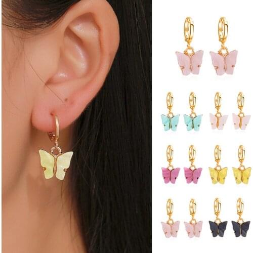 Fashion Cute Butterfly Womens Earrings Drop Color Acrylic Drop Earrings Animal Sweet Colorful Stud Earrings Girls Jewelry