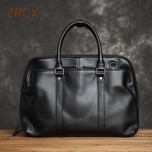 ZRCX Genuine Leather Man Handbag Briefcase With Tie Rod Sleeve Men Shoulder Bags Causl Business Fashion 14 Inch Laptop Bag