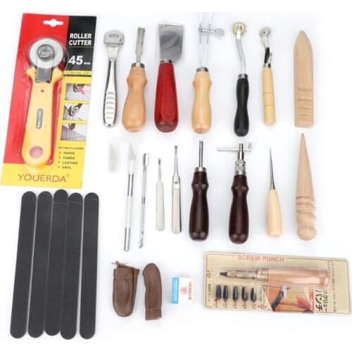 20 pcs/set Leather Craft Tools punch Kit Stitching Working Stitching Groover Sewing Set Household Crafting Tool Set