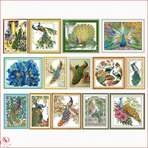 Wealth Peacocks Printed Cross Stitch Kits Counted Canvas Embroidery Sets 11CT 14CT DIY Handmade Needlework Home Decoration Gift
