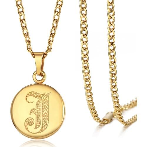Initial Monogram DIY Name Pendant Necklace for Women Men Coin Cuban Chain Necklace Stainless Steel Alphabet Letter Charm KP663A