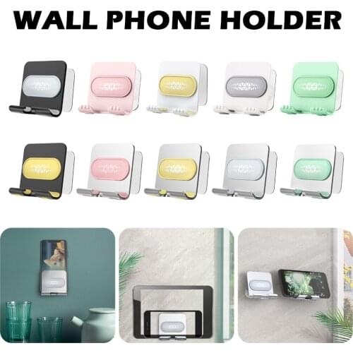 Wall Mount Mobile Phone Holder Punch Free Angle Adjustable Phone Bracket for Bedroom Kitchen Office Home Storage Organizer