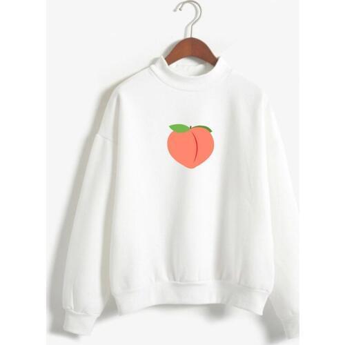 New cotton Harajuku Sweatshirt Cartoon Peach Print Long Sleeve Top Round Neck Sweatshirt Fashion Casual Couple Sweatshirt