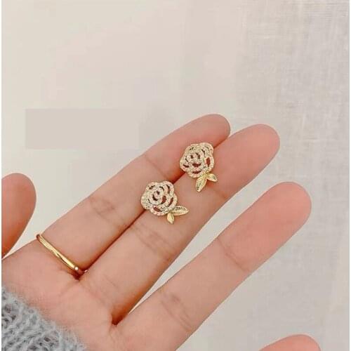 New Design FashionRose Fairy Lady Korea Jewelery Crystal Earrings For Woman Holiday Party Exquisite Earring