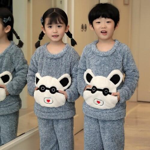 New Pullover Autumn Winter Children Pajamas Long Sleeve Sleepwear Kids Plush Girl Warm Clothes Suit Lovely Pyjamas Boy Nightwear