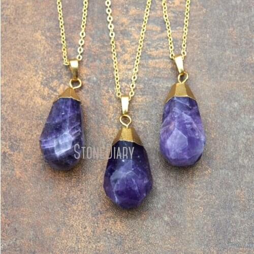 Dog Tooth Amethysts Necklace Gold Electroplated Faceted Pear Shape Necklace 18inch-32inch NM12256