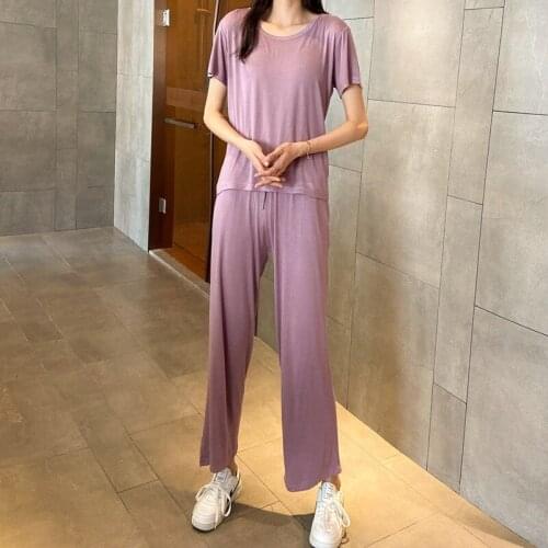 Spring Summer New Modal Home Suit Womens Pajamas Korean Version Fat Mm Loose Short Sleeve Straight Pants 2Pcs Set Sleepwear