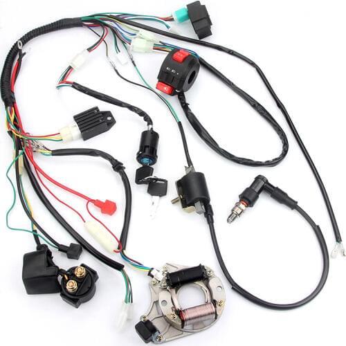 Full Electrics wiring harness CDI Coil Kill Switch C7HSA Spark Plug 50cc 70cc 90cc 110cc 125cc ATV Quad Pit Bike Buggy Go Kart