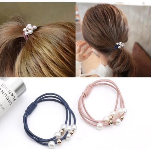 Korea Elastic Rubber Hairbands Ponytail Holder Simulated Pearl Beads Hair Holder Rope Headband Lady Hair Accessories for Women