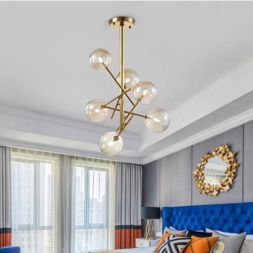 RH Chandelier glass ball chandelier 6 heads clear glass bubble lamp Study Livingroom Restaurant Cafe Decoration pendant Lamp