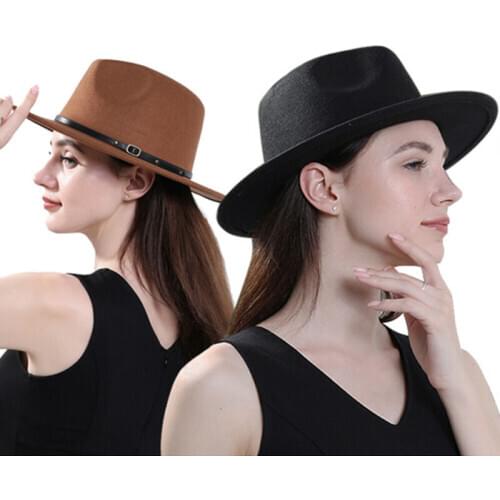 Fedora Hat Men Women Imitation Woolen Winter Women Felt Hats Men Fashion Black Top Jazz Vintage Hat Fedoras cap outdoor hat 2020