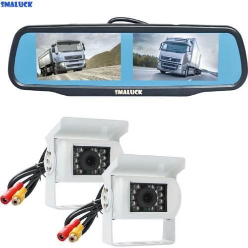 SMALUCK 4.3" Rearview Car Mirror Monitor + Night Visioin CCD Waterproof Rear View Reverse Backup Car Truck Bus Camera