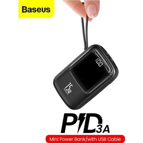 Baseus Mini 10000mAh Power Bank USB C PD Portable Charger Small 10000 Powerbank External Battery For iPhone 11 Xiaomi Mi Samsung