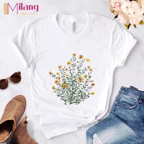 Summer Flower Print Women Harajuku Tshirt Casual Funny t shirt Gift 90s Lady Yong Girl Fashion Tops T-shirt Drop Ship