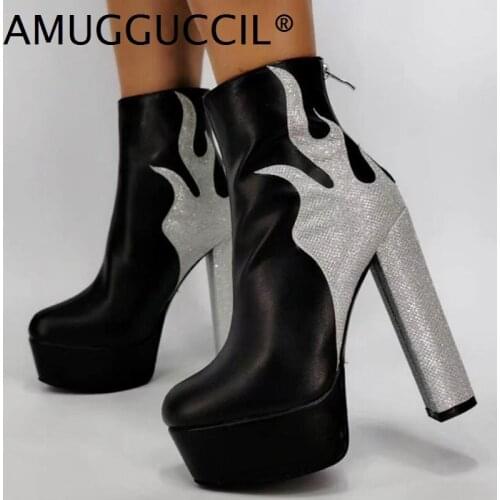 Customize 2021 Plus Big Size 36-43 Silver Zip Fashion Sexy High Heel Platform Female Autumn Winter Lady Ankle Women Boot X2042