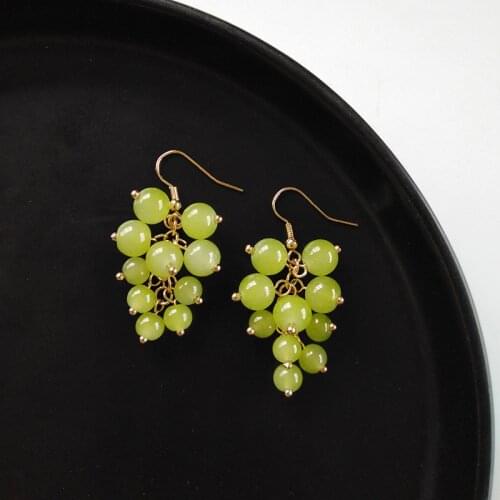 2021 New Lovely Design Green Beads Grape Drop Earring For Women Jewerly Earrings Female Wedding Party Fashion Jewelry Decor gift