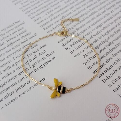 S925 Sterling Silver Simple Gold Cartoon Little Bee Pendant Bracelet For Women Fashion Classic Party Jewelry Accessories