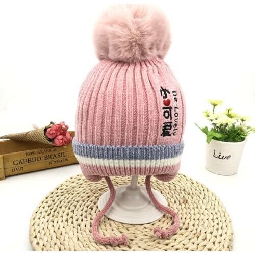 Winter Cartoon Trivial Love Earmuffs Knitting Children Wool Cap Tide Baby Increase Down Keep Warm Baby Knitting Hat