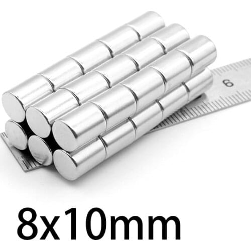 10-100PCS 8x10mm N35 NdFeB Strong Cylinder Rare Earth Magnet Round Neodymium Magnets 8mmx10mm Small Magnet Disc 8*10mm
