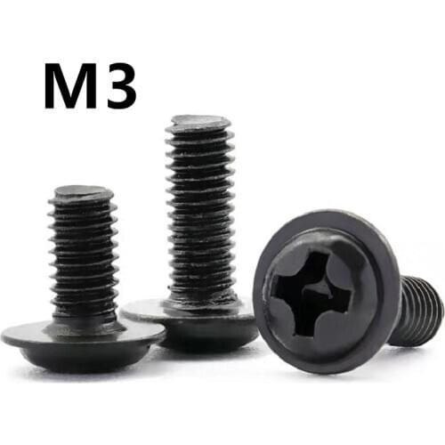 1000PCS M3 PWM DIN967 Black 304 Stainless steel Pan Padded Screws Referral Computer Case Chassis Fixed Motherboard Screws