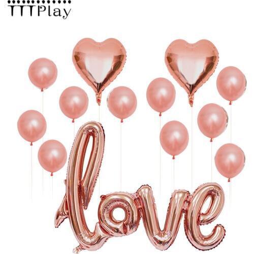 13pcs Rose Gold Confetti Balloon Heart Foil Balloons Anniversary Wedding Decoration Bridal Shower Birthday Party Ballon Supplies