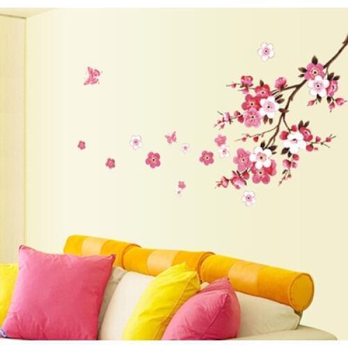 2016 Hot Sale Peach Blossom Flower Home Decal Plastic Wall Sticker Bedroom Wall Decor Wedding Room Bathroom Decoration