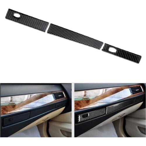3Pcs Carbon Fiber Co-Pilot Water Cup Holder Frame Decoration Cover Trim For-BMW 5 Series E60 2005-2010 LHD
