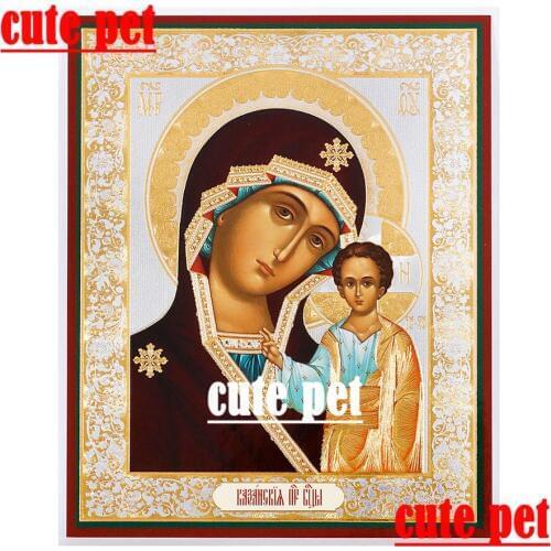 3D Mosaic Russian Orthodox Icon of Virgin of Kazan Wooden Religious Icon Diy Diamond CrossStitch Diamond Painting Religion Decor